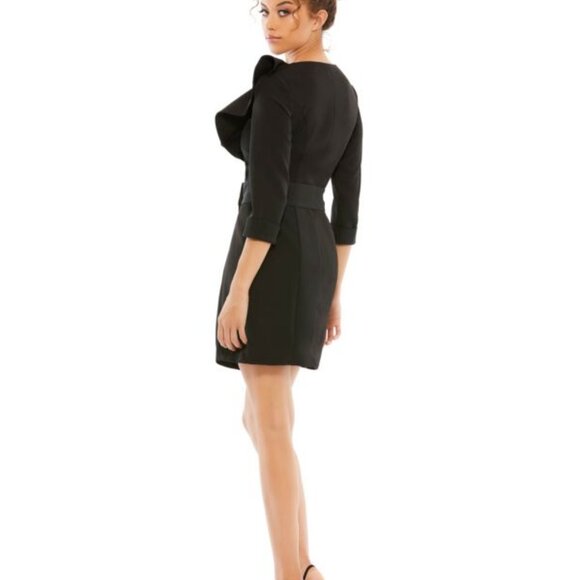 Ieena for Mac Duggal 55692 Three Quarter Sleeve Ruffle Neck Black Dress Size 10 - Picture 2 of 4